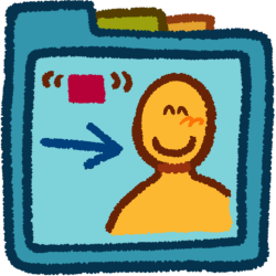 an arrow pointing to a smiling face. to their side is a red square with quote marks around it. it's inside a teal folder that has green and orange folder tabs behind it.